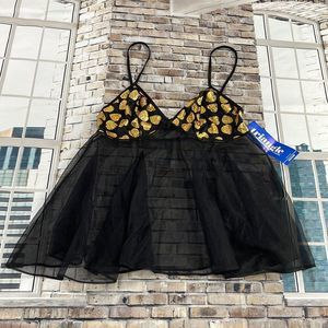 NWT Women’s Triangle Black & Gold Sexy Heart Top Only Lingerie (M) FS08
